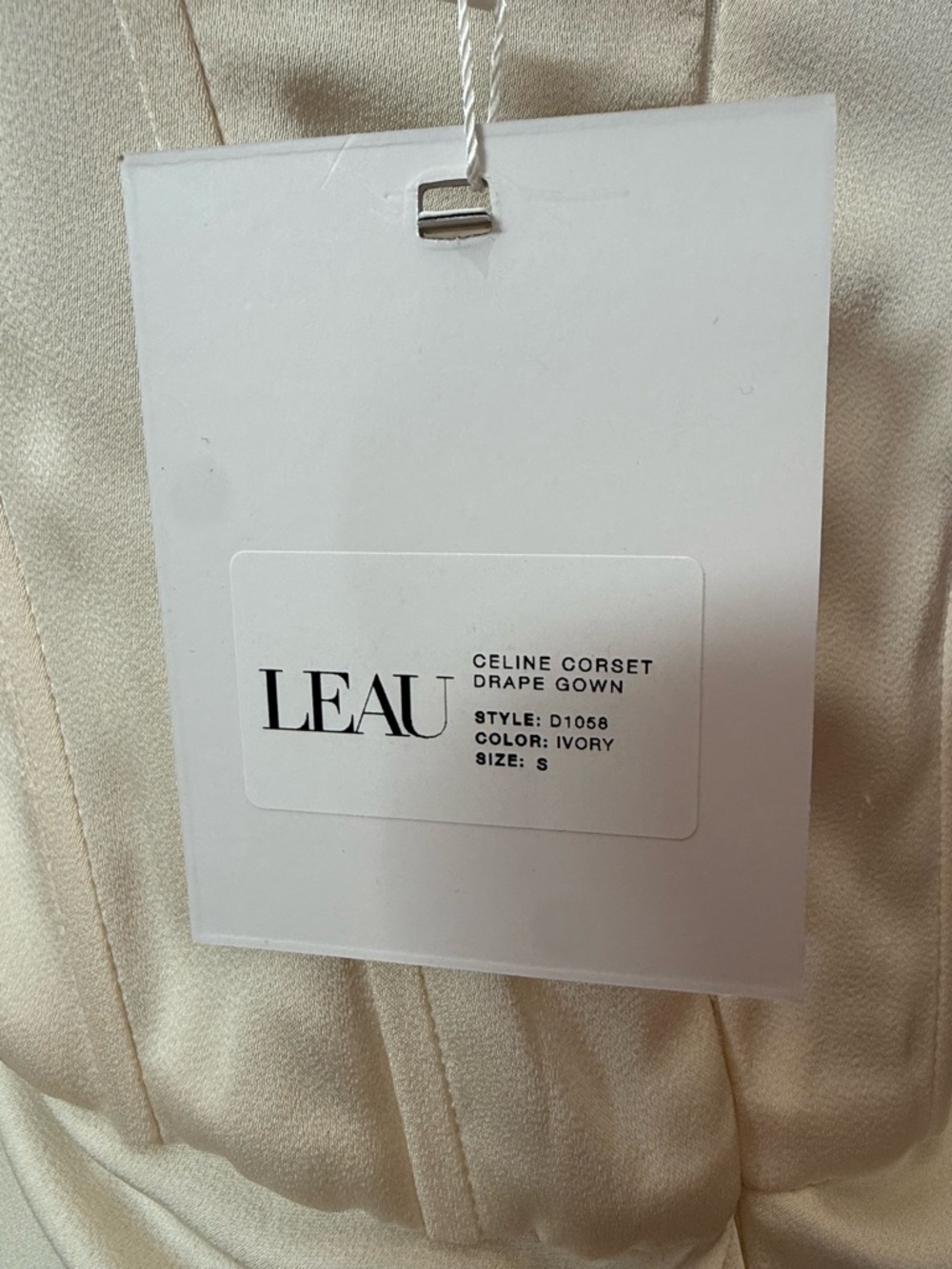 NWT LEAU Celine Corset Satin Gown Ivory Drape Scarf Maxi Dress Small - Picture 9 of 11